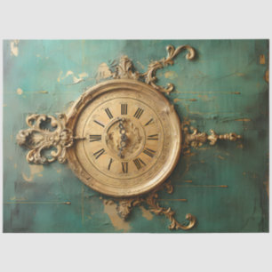 Retro faux gold clocks turquoise background tissue paper