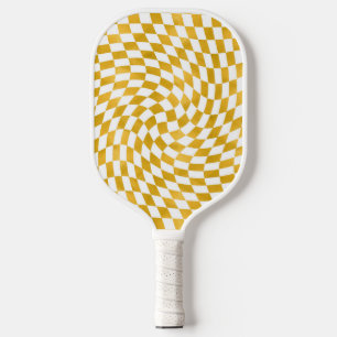 Retro Faux Gold Foil Checks Warped Chequerboard    Pickleball Paddle