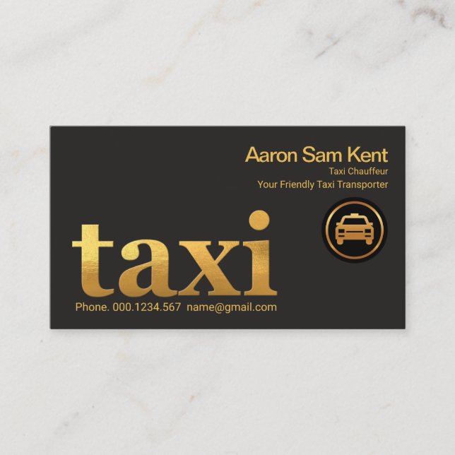 Retro Faux Gold Taxi Signage Taxi Transport Business Card (Front)