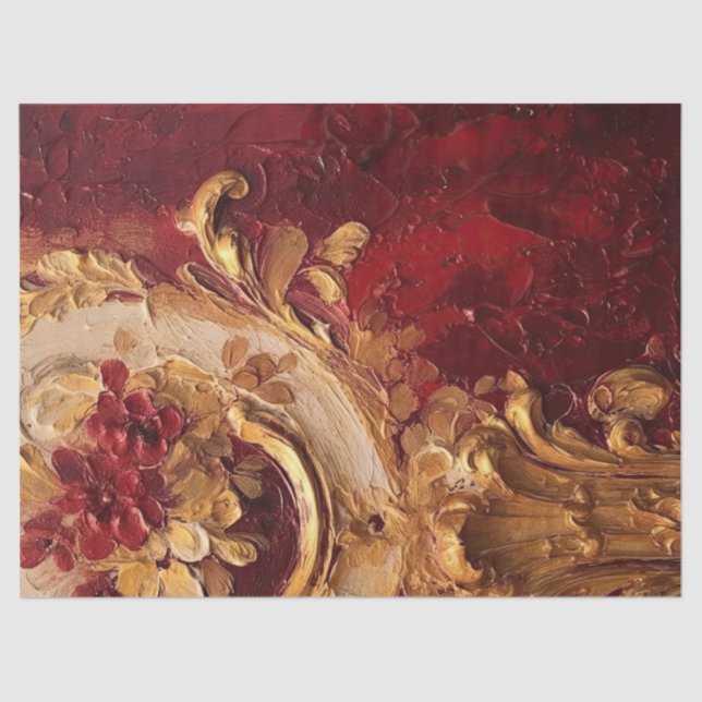 Retro faux gold Victorian ornaments burgundy roses Tissue Paper (Front)