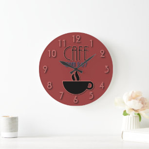 Retro Faux Neon Cafe Open 24 7 Red and Blue Large Clock