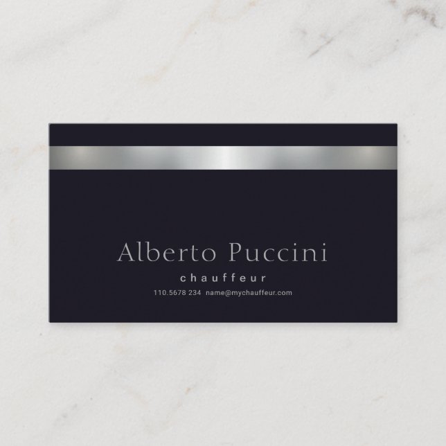 Retro Faux Silver Stripe Minimalist Chauffeur Business Card (Front)