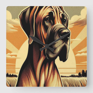 Retro Fawn Great Dane Yellow Brown Black Artwork Square Wall Clock