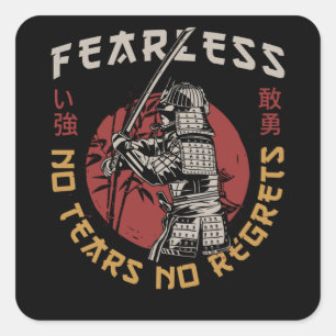 Retro Fearless Samurai - Samurai Quote Square Sticker