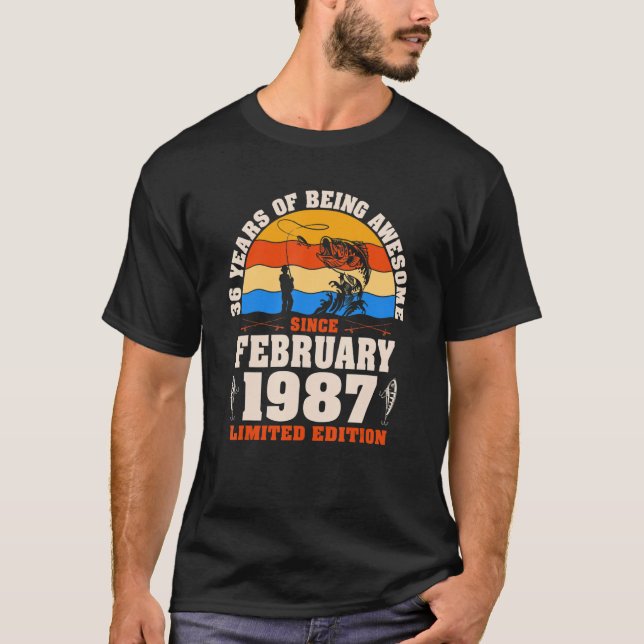 Retro February 1987 36 Year Old Fishing  36th Birt T-Shirt (Front)