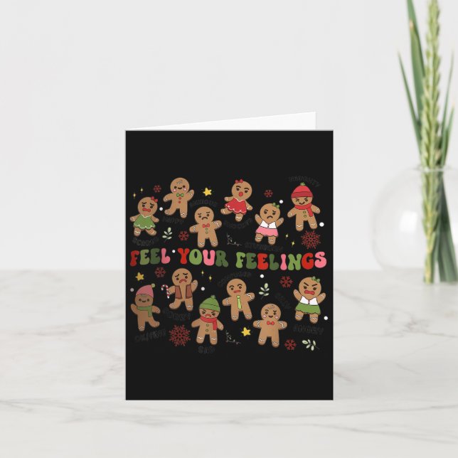 Retro Feel Your Feelings Gingerbread Christmas Men Card (Front)