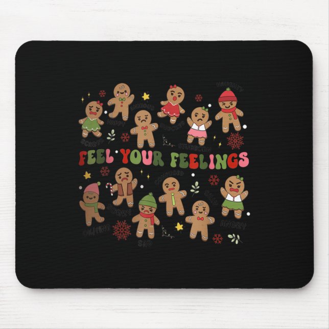 Retro Feel Your Feelings Gingerbread Christmas Men Mouse Mat (Front)