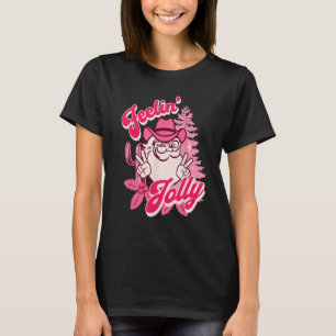 Retro Feeling Jolly Cowboy Santa Christmas in Pink T-Shirt
