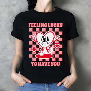 Retro Feeling Lucky Black Women's Valentine's Day  T-Shirt