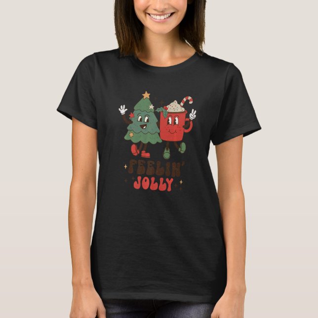 Retro Feellin' Jolly Christmas Tree Hot Cocoa Chri T-Shirt (Front)