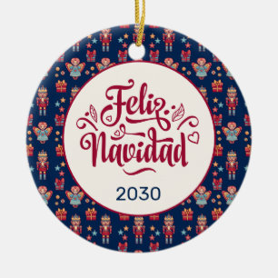 Retro Feliz Navidad Ceramic Tree Decoration