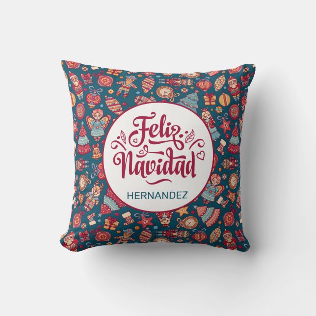 Retro Feliz Navidad Personalised Cushion (Front)