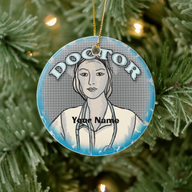 Retro female doctor  ceramic tree decoration (Tree)