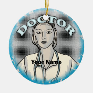 Retro female doctor  ceramic tree decoration