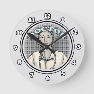 Retro female doctor  round clock