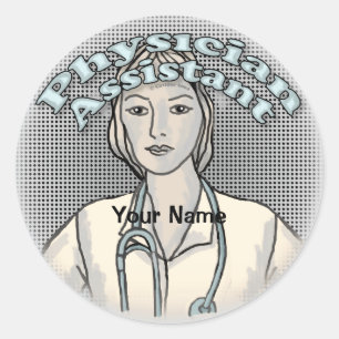Retro Female Physician Assistant custom name  Classic Round Sticker
