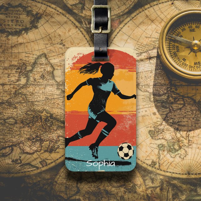 Retro Female Soccer Player Luggage Tag (Creator Uploaded)