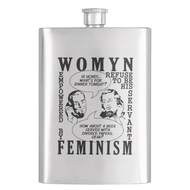 Retro Feminist Humour flask (Front)