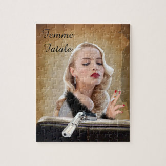 Retro Femme Fatale Diva - Smoking and Guns Jigsaw Puzzle
