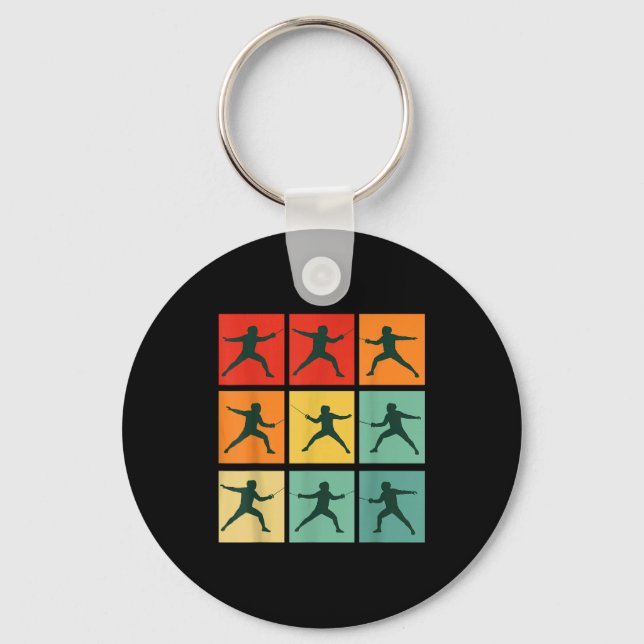Retro Fencing For Christmas Srty Fencer Athlete  Key Ring (Front)