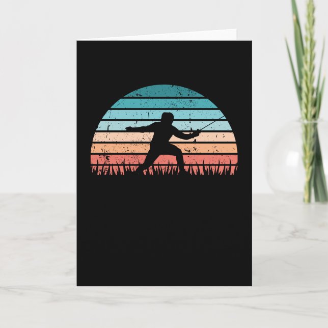 Retro Fencing Sunset Gift for Fencer Men and Women Card (Front)