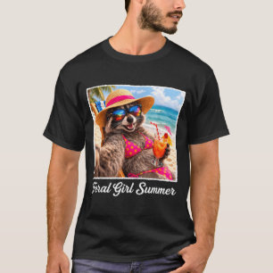 Retro feral girl summer funny racoon beach vibes T-Shirt