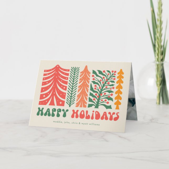 Retro Festive Forest Holiday Card (Front)