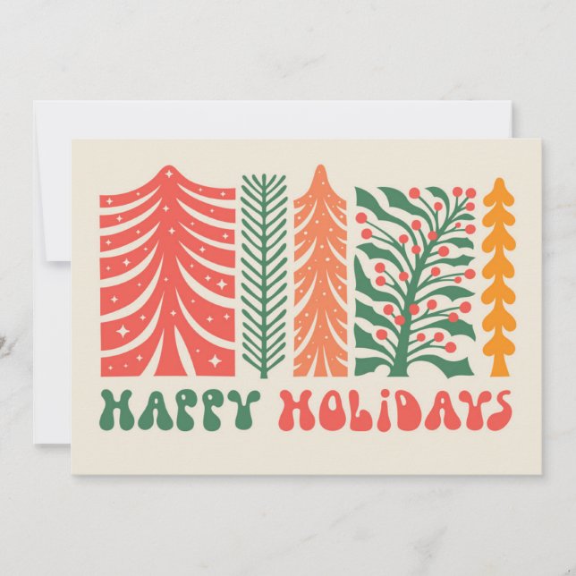 Retro Festive Forest Holiday Card (Front)