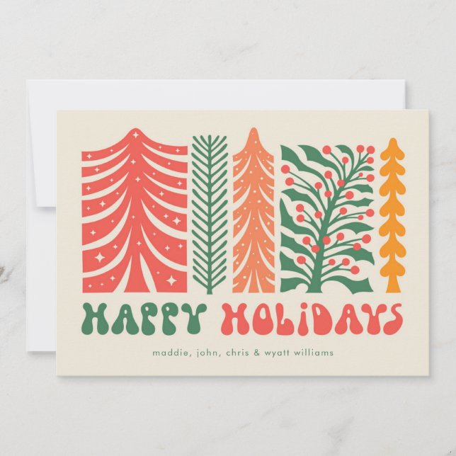 Retro Festive Forest Holiday Card (Front)