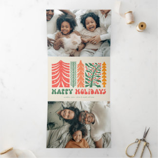Retro Festive Forest Tri-Fold Holiday Card