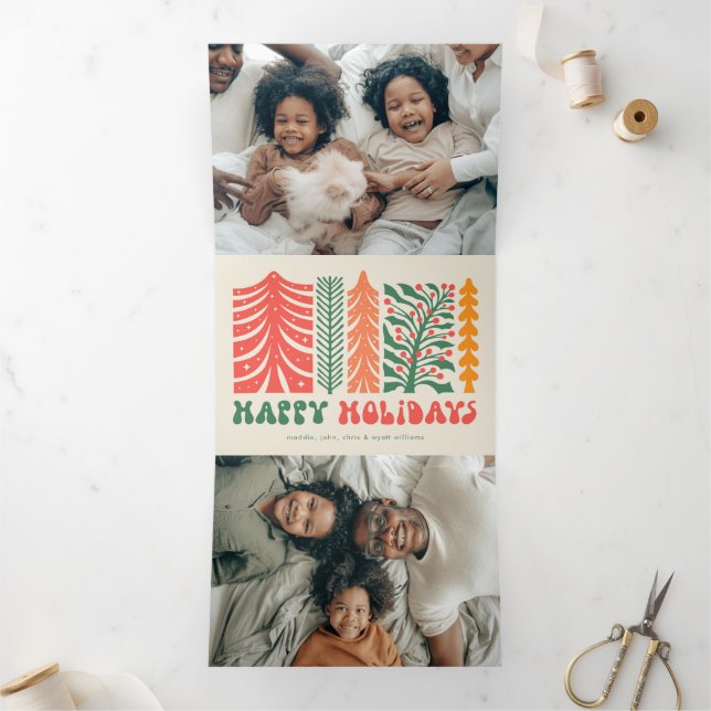 Retro Festive Forest Tri-Fold Holiday Card (Inside)