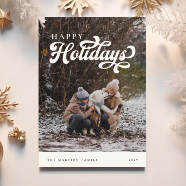 Retro Festive Happy Holidays Photo Christmas Card (Creator Uploaded)