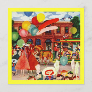 Retro Festive Party In Outdoors Picnic Invitations