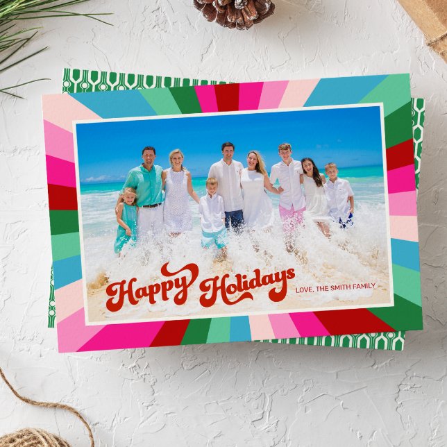 Retro Festive Rainbow Pink Christmas Photo Holiday (Creator Uploaded)