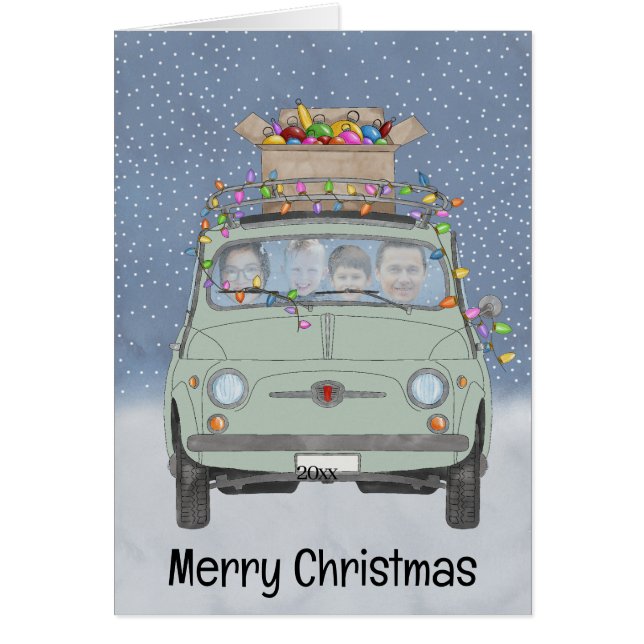 Retro Fiat 500 customisable photo card (Front)