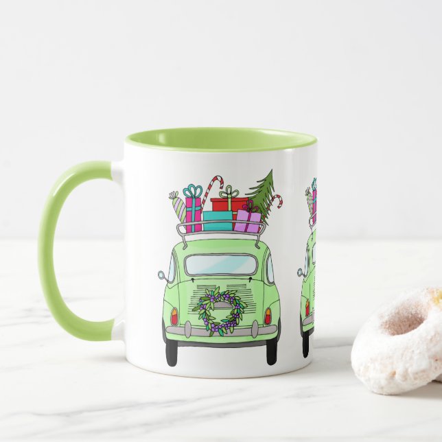 Retro Fiat 500 with Christmas Gifts Mug (With Donut)