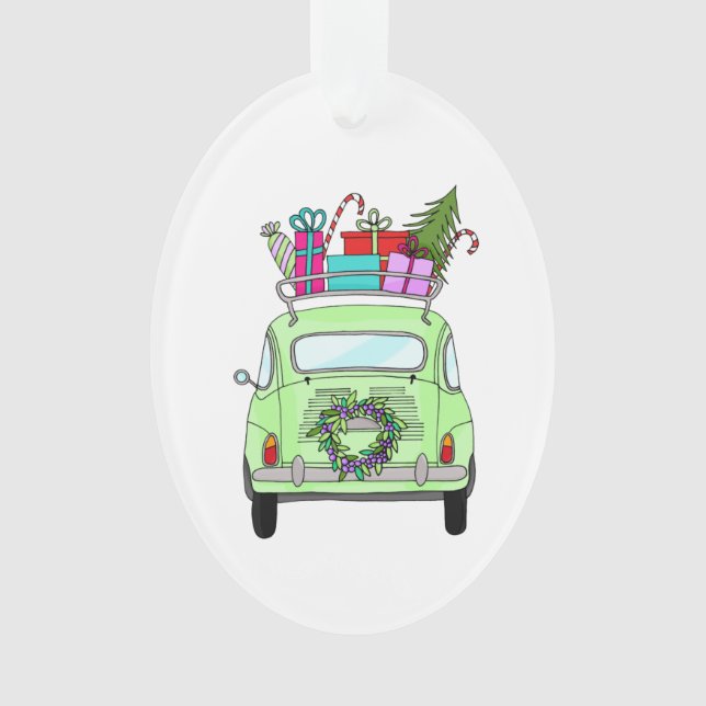 Retro Fiat 500 with Christmas Gifts Ornament (Front)