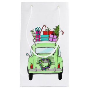Retro Fiat 500 with Christmas Gifts Small Gift Bag