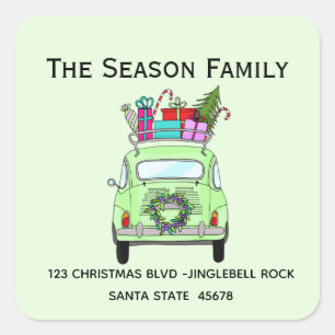Retro Fiat 500 with Christmas Gifts Square Sticker