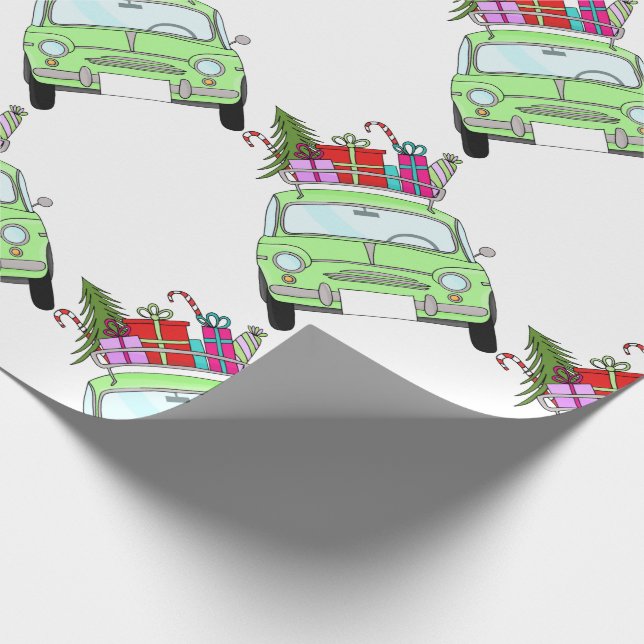 Retro Fiat 500 with Christmas Gifts Wrapping Paper (Corner)