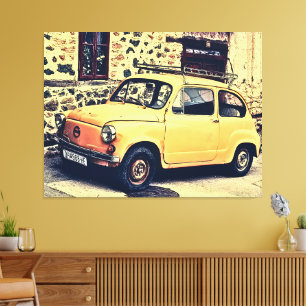 Retro fiat 600 rustic street scene canvas print