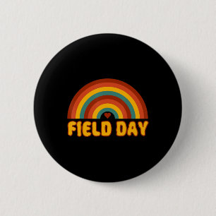 Retro field day yellow rainbow field day teachers 6 cm round badge