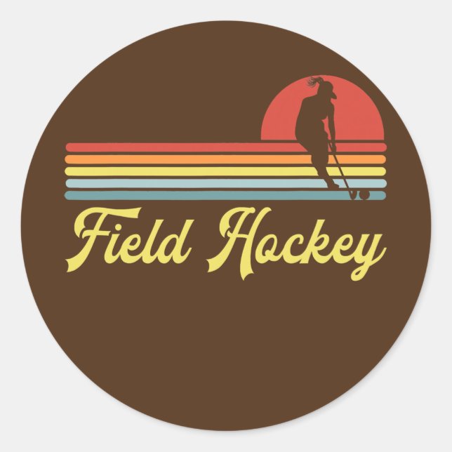 Retro Field Hockey Women  Classic Round Sticker (Front)