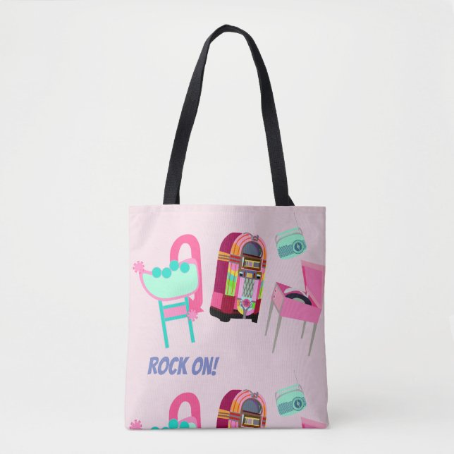 Retro Fifties Sign Jukebox Record Player Design Tote Bag (Front)