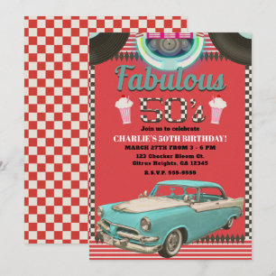Retro Fifties Vintage Classic Car 50's 50 Party Invitation