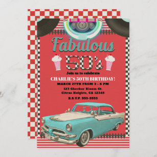 Retro Fifties Vintage Classic Car 50's 50 Party Invitation