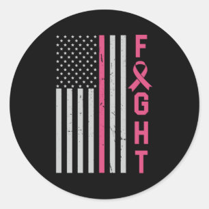 Retro Fight American Flag Breast Cancer Awareness Classic Round Sticker