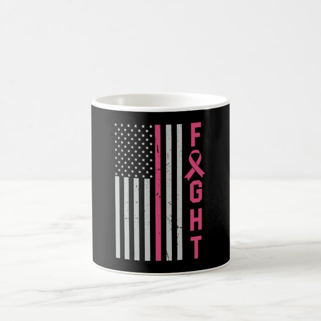 Retro Fight American Flag Breast Cancer Awareness Coffee Mug (Center)