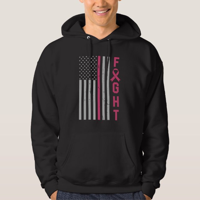 Retro Fight American Flag Breast Cancer Awareness Hoodie (Front)