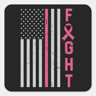 Retro Fight American Flag Breast Cancer Awareness Square Sticker